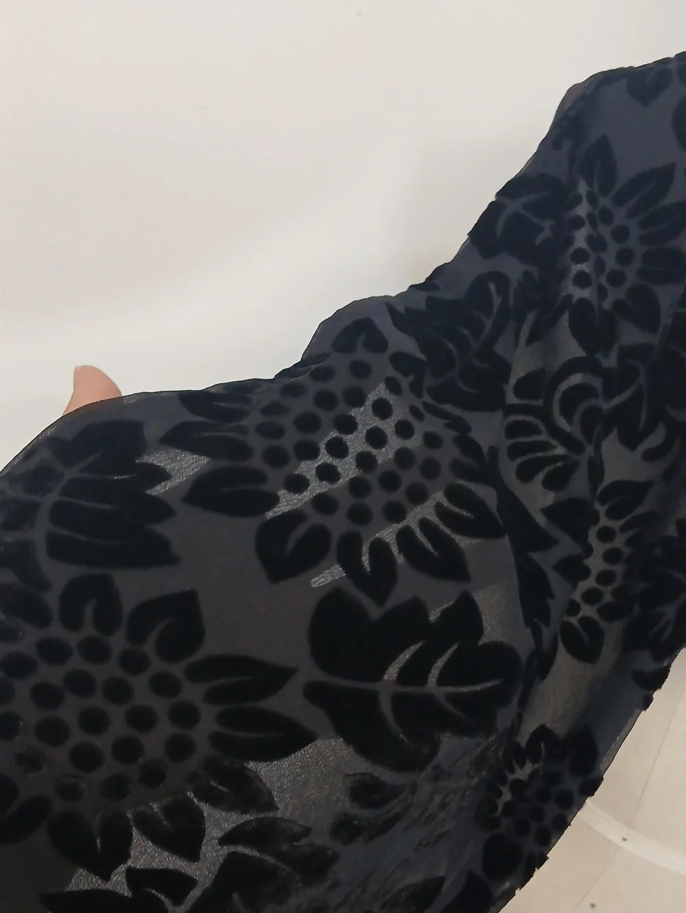 Vintage Ellaine Gold Black Floral Velvet and Silk Scarf Wrap